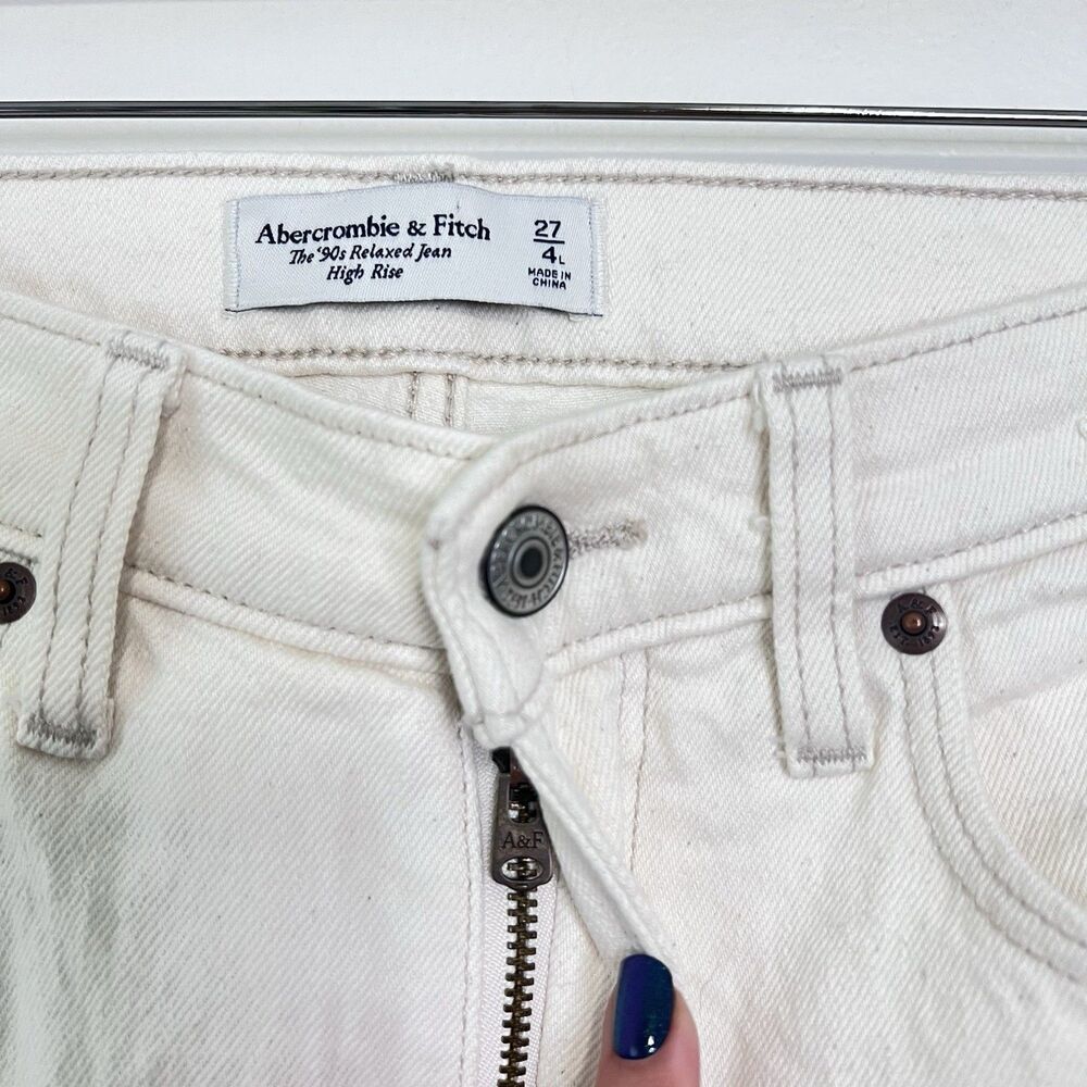 Abercrombie & Fitch 90s Relaxed High Rise Jeans Ecru White Straight Leg 27 Long - Picture 5 of 8